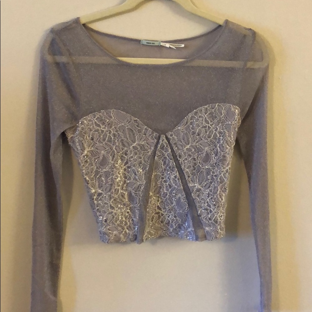 Mesh lilac and silver crop top worn once